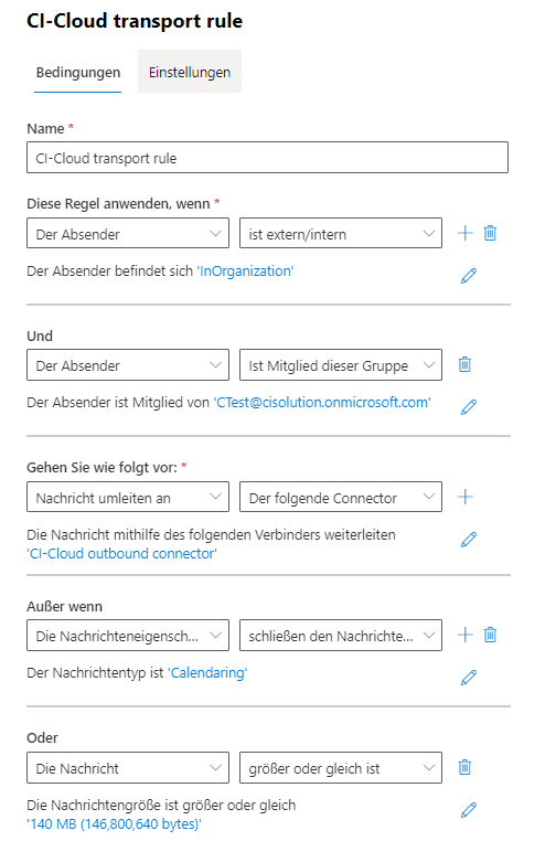 CICloud Connector & Transport Regel in Exchange Admin Center manuell